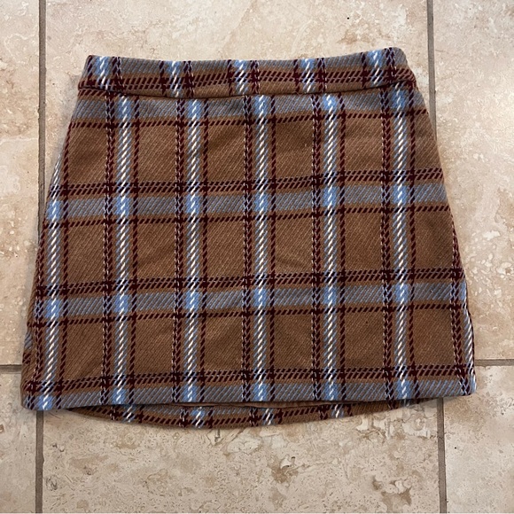 Plaid Brown Mini Skirt - Picture 1 of 6